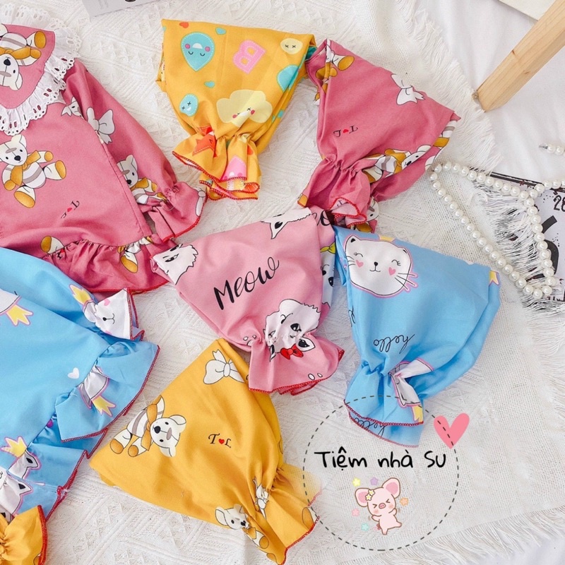 Đồ bộ cho bé - Bộ pijama cho bé gái cổ phối ren bèo cực yêu  (10-23kg) ❤️ ngủ cũng phải xinh ❤️ TIỆM NHÀ SU