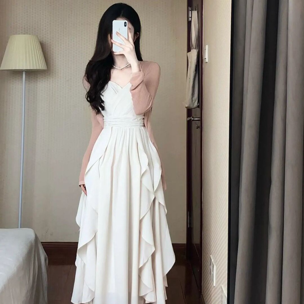 Bộ Áo Khoác Cardigan Chống Nắng Phối Đầm Hai Dây Phong Cách Hàn Quốc Thời Trang Mùa Hè 2023 Mới