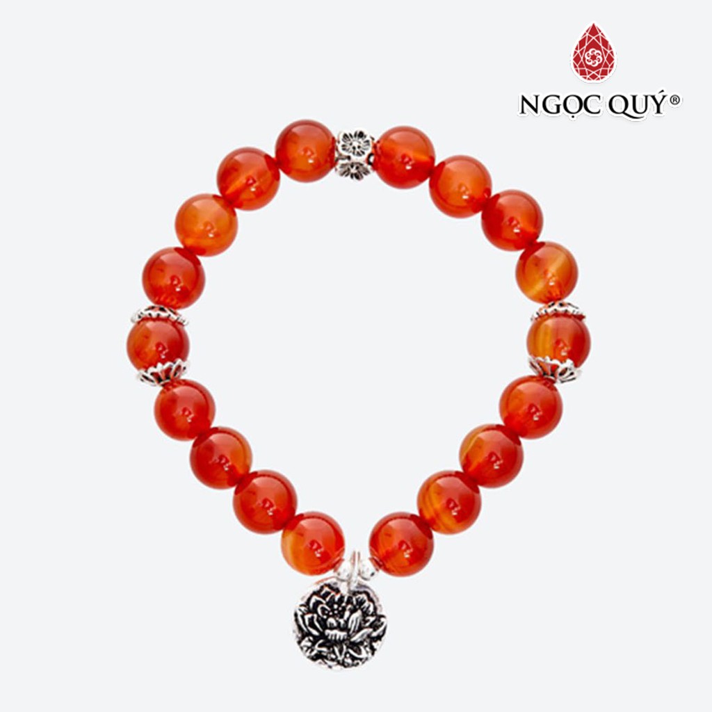 Vòng Tay Mã Não Đỏ Charm Hoa Sen - Ngọc Quý