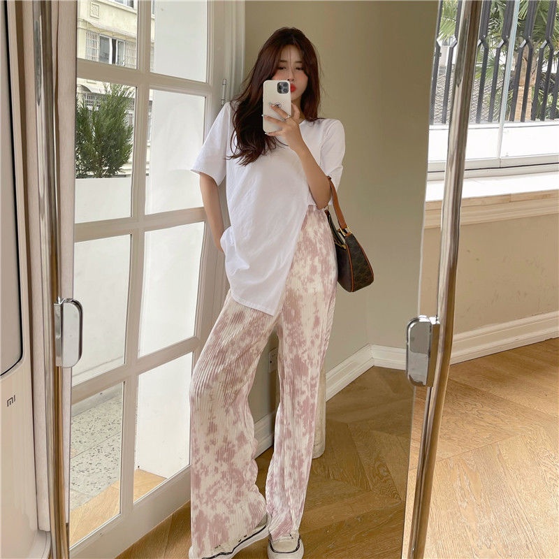 Quần ống rộng Lưng Cao Màu Nhuộm Thời Trang Mùa Hè Cho Nữ