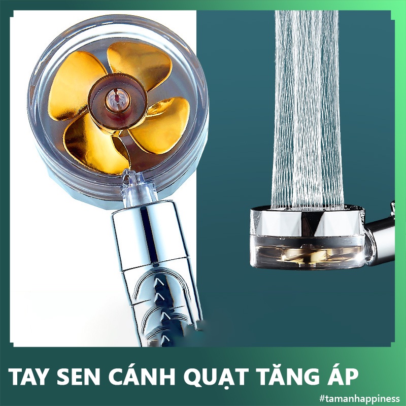 [Chính hãng] Tay vòi sen, bát sen tắm cánh quạt siêu tăng áp, có nút bấm tắt mở nước tiện lợi