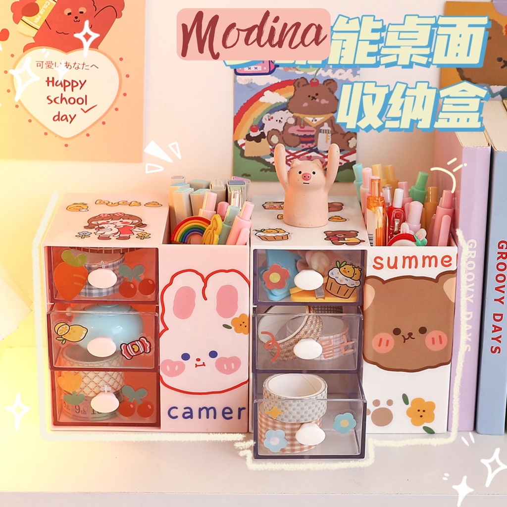 tủ mini để bàn kèm hộp bút đa năng MODINA, ống đựng bút siêu tiện lợi