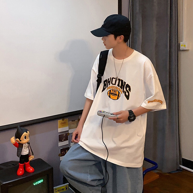 Áo thun Aokang tay lửng dáng rộng in hình phong cách hip hop đường phố Mỹ cho nam tùy chọn màu sắc