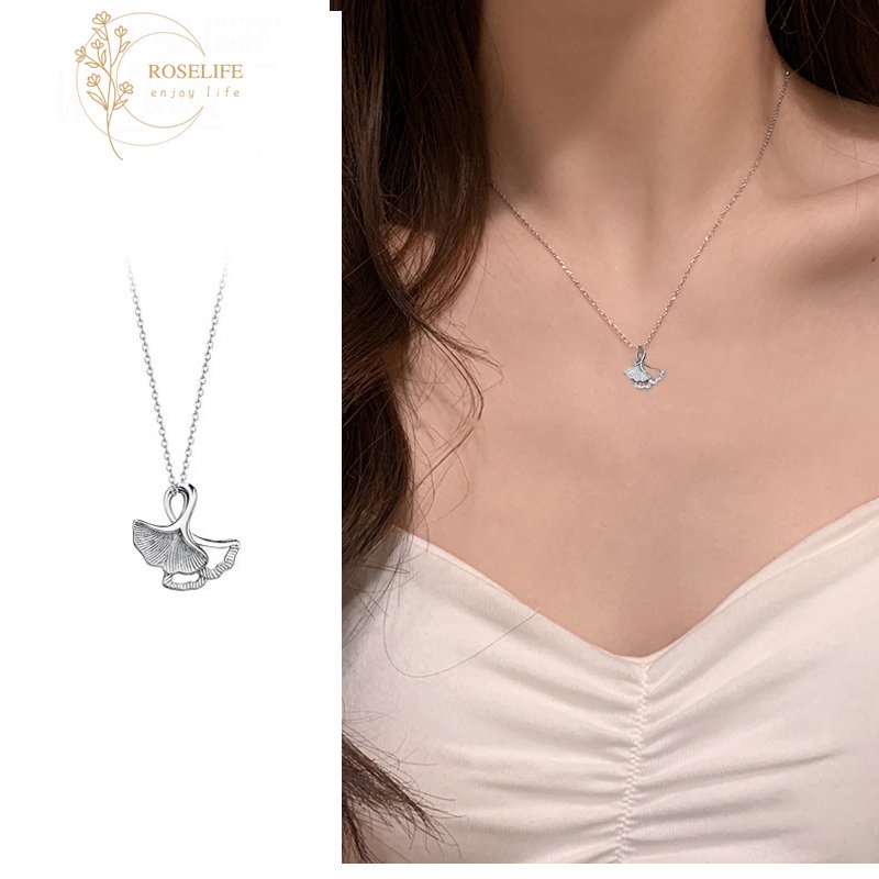 Vòng cổ Bạc Mặt Lá Ginkgo Rỗng Thời Trang Hàn Quốc Cho Nữ