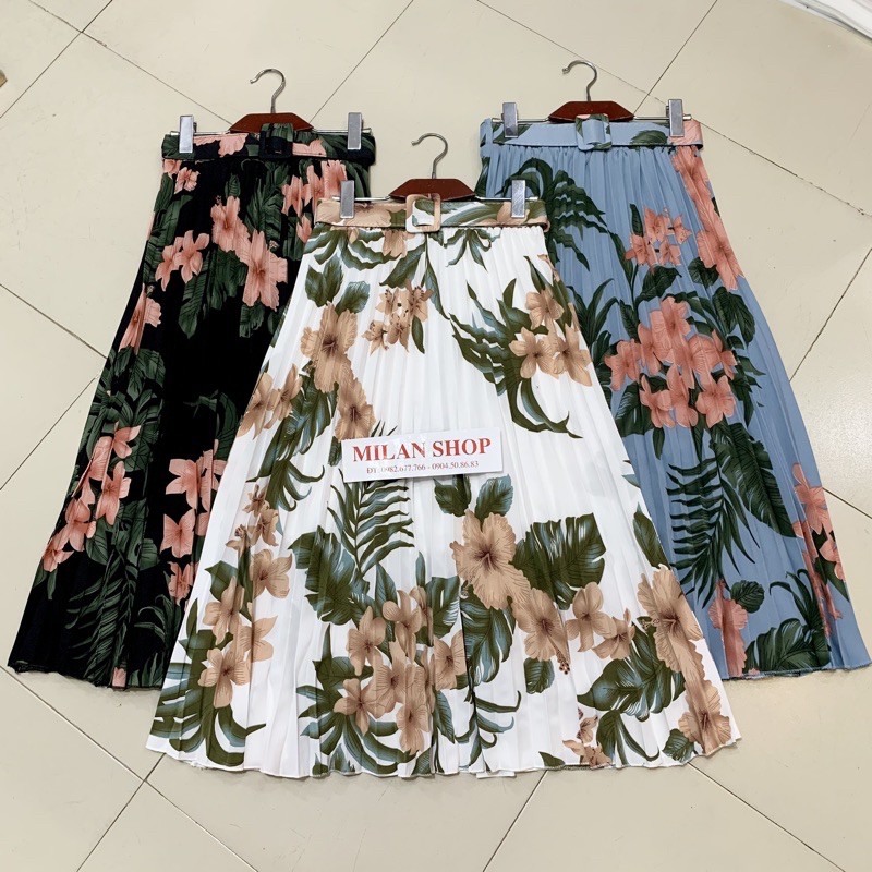 Chân váy hoa xếp ly kèm đai có lót nhiều màu | BigBuy360 - bigbuy360.vn