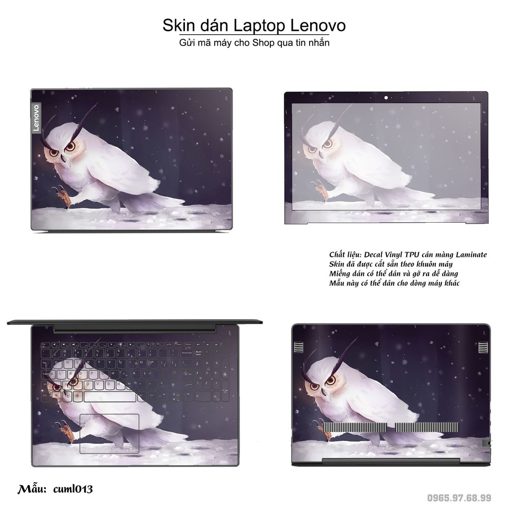 Skin dán Laptop Lenovo in hình Cú mèo (inbox mã máy cho Shop)