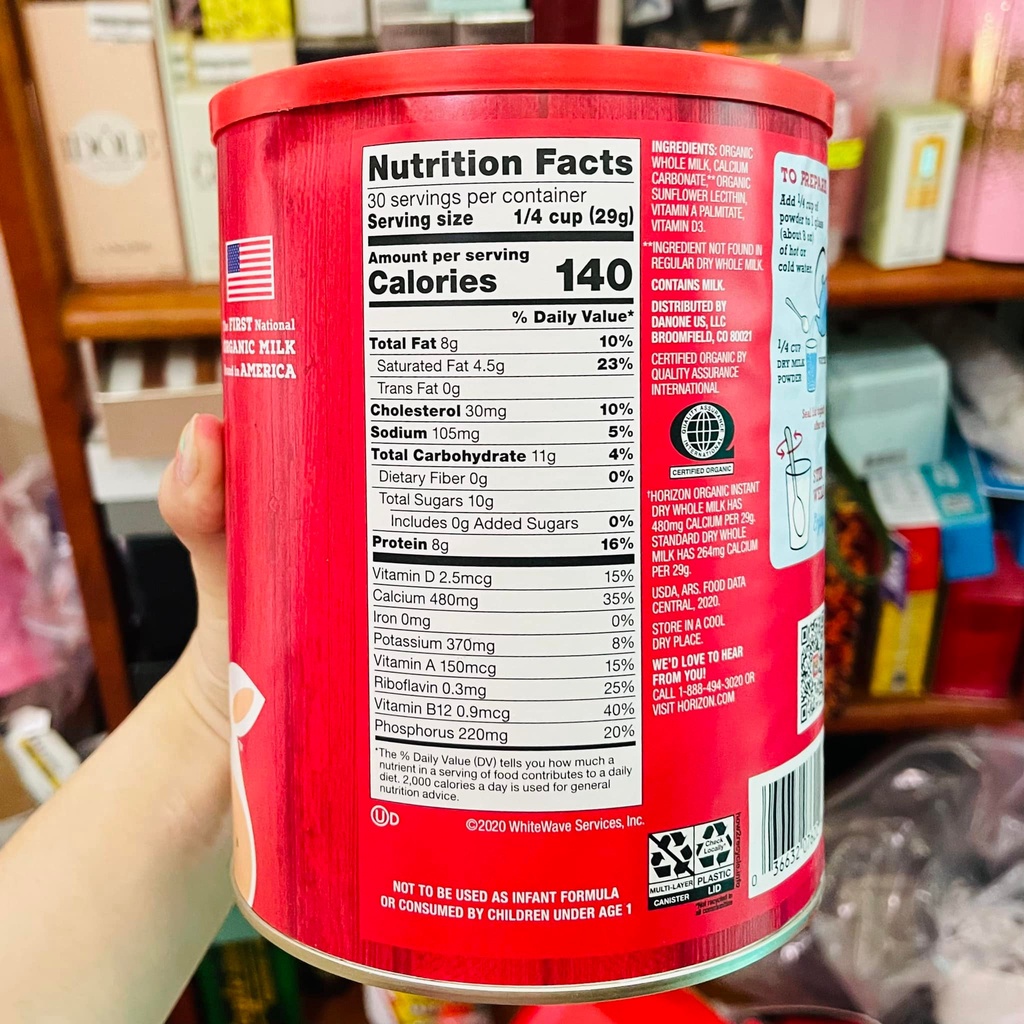 Sữa Tươi Nguyên Kem Horizon Organic Dry Whole Milk Của  Mỹ Hộp 870g. Date 06/2024
