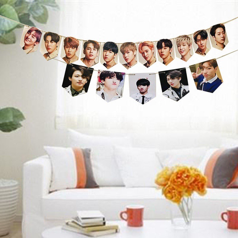 Ảnh Poster treo tường bằng dây thừng trang trí hình BTS WANNA ONE GOT7 TWICE