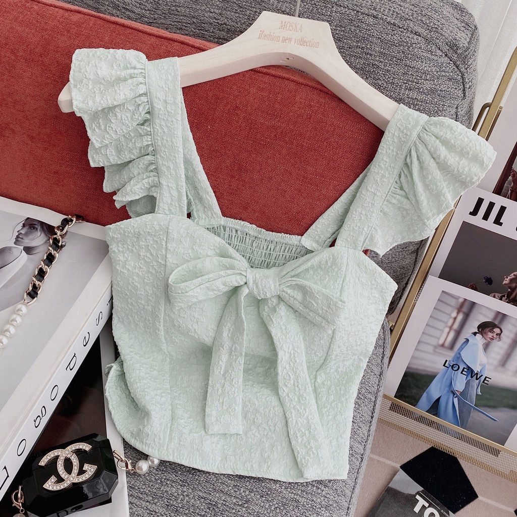 Áo Không Tay Phối Bèo Màu Trơn Thời Trang Mùa Hè Dành Cho Nữ