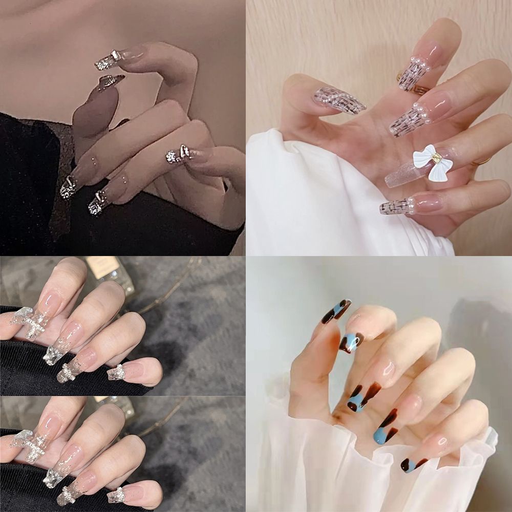 [Hàng mới về] Hộp 24 móng tay giả thiết kế có thể tháo rời phong cách Pháp