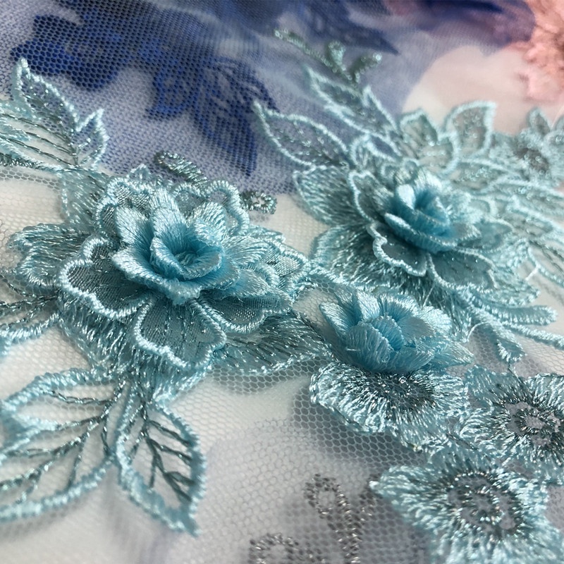 1 Miếng Vải Thêu Hoa 3D 14 * 20CM Trang Trí Váy Cưới