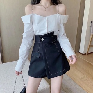 Quần giả váy vạt chéo viền chỉ,chân váy chữ a viền chỉ nổi