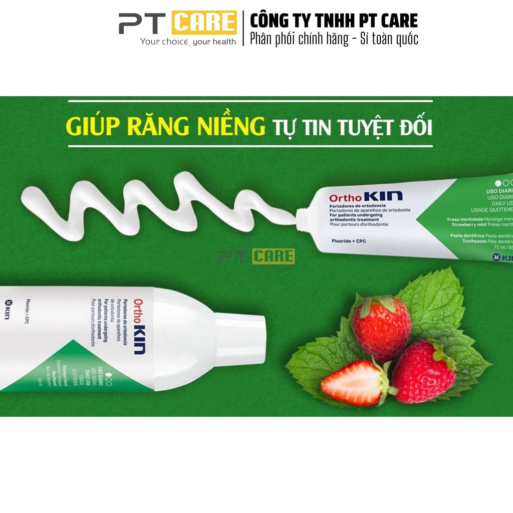 PT CARE | Combo Nước Súc Miệng Và Kem Đánh Răng Ortho Kin 500ml/75ml