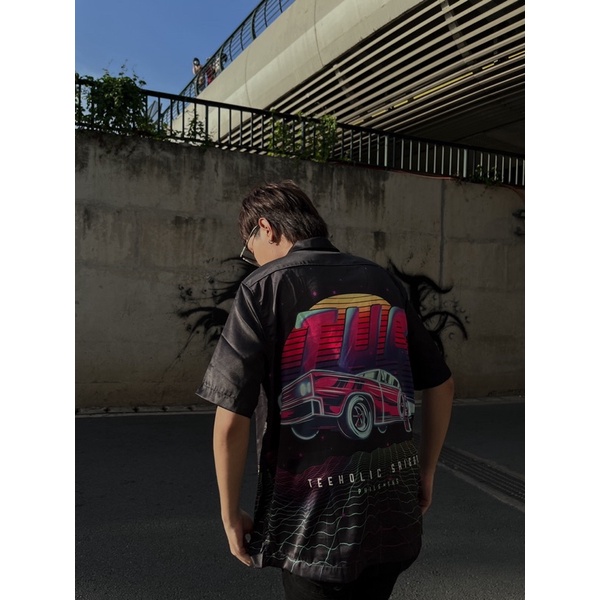 Áo Sơ Mi Unisex Form Rộng Satin TeeHolic In Hình Racing Màu Đen