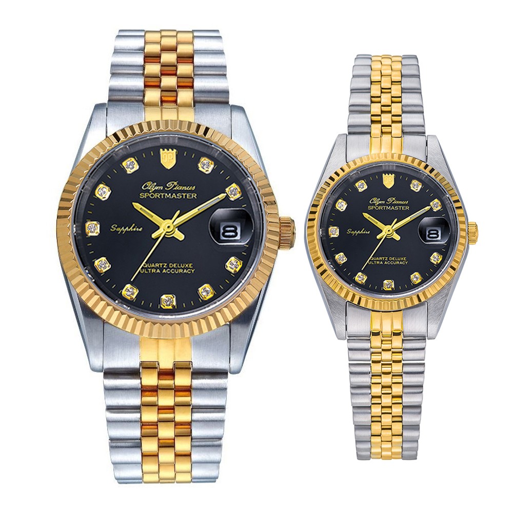 Đồng hồ đôi nam nữ dây kim loại Olym Pianus OP89322 MSK / OP68322 LSK mặt đen