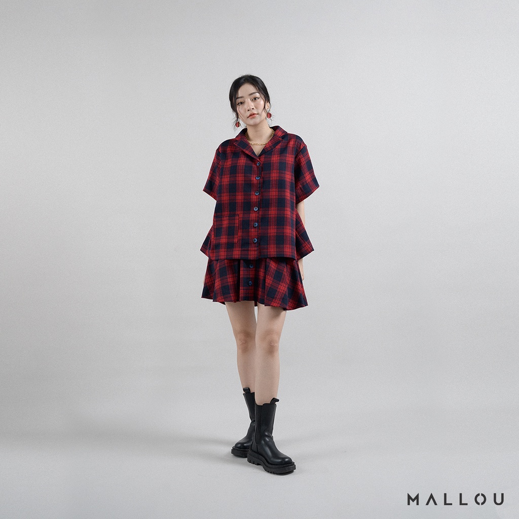 Áo sơ mi nữ Caroline Top kẻ caro đỏ, Chân váy kẻ Caroline Skirt chất thô mềm Mallou