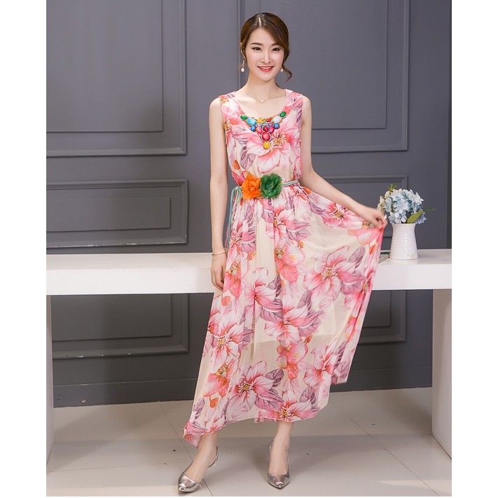 Đầm dự tiệc , đầm maxi dáng đẹp họa tiết hoa hai lớp Sp.01361