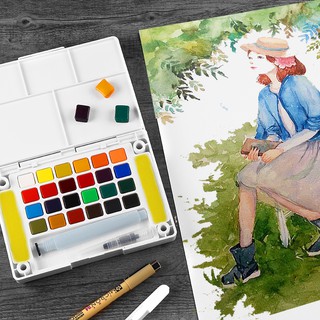 (TẶNG BÚT GEL) MÀU SAKURA KOI Bộ 12-18-24 Màu Nước Water Color