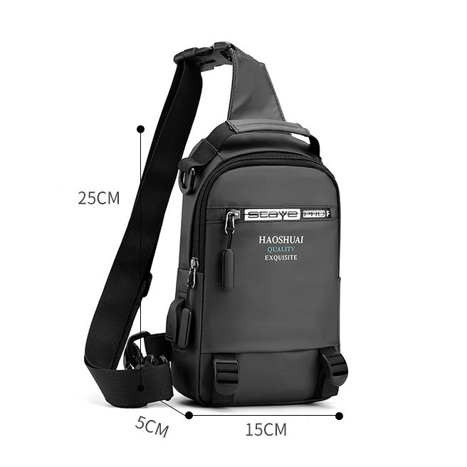 Túi đeo chéo nam vải Polyester kháng nước chống bám bụi tích hợp cổng sạc USB tiện dụng TC116 | BigBuy360 - bigbuy360.vn