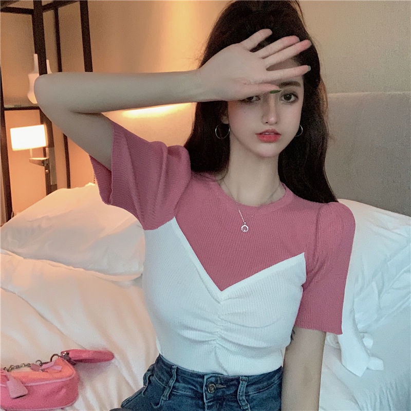 Áo Len Giả Hai Mảnh Tay Ngắn Phong Cách Thanh Lịch Thời Trang Mùa Hè Mới Cho Nữ