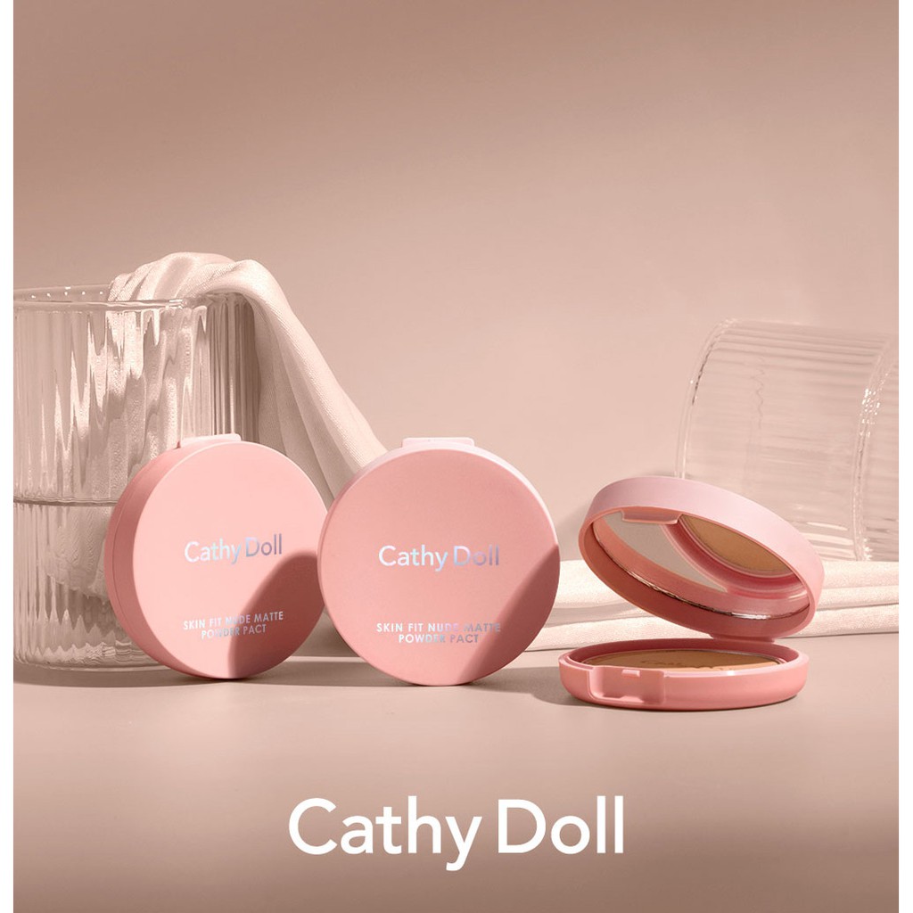 Phấn phủ dạng bột với 2 màu tự nhiên cho da không trôi cả ngày dài Cathy Doll Skin Fit Nude Matte Powder Pact SPF30 4.5g