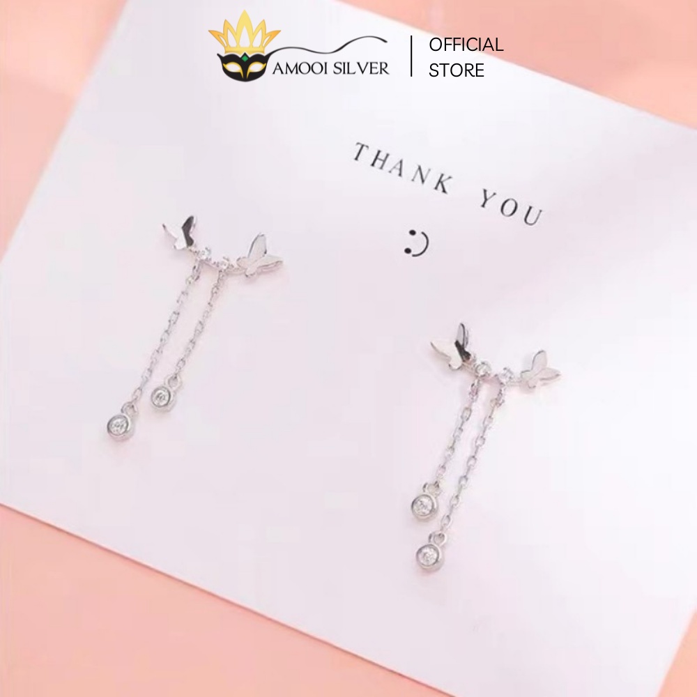 Bông tai bạc S925 đôi bướm tua rua - Amooi Silver AB19