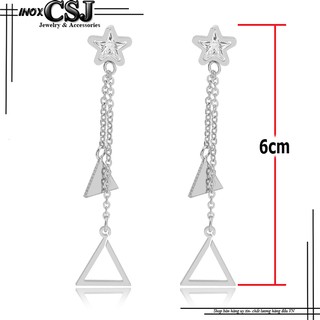 Bông tai inox nữ kiểu tòn ten ngôi sao cách điệu tam giác cực đẹp màu trắng