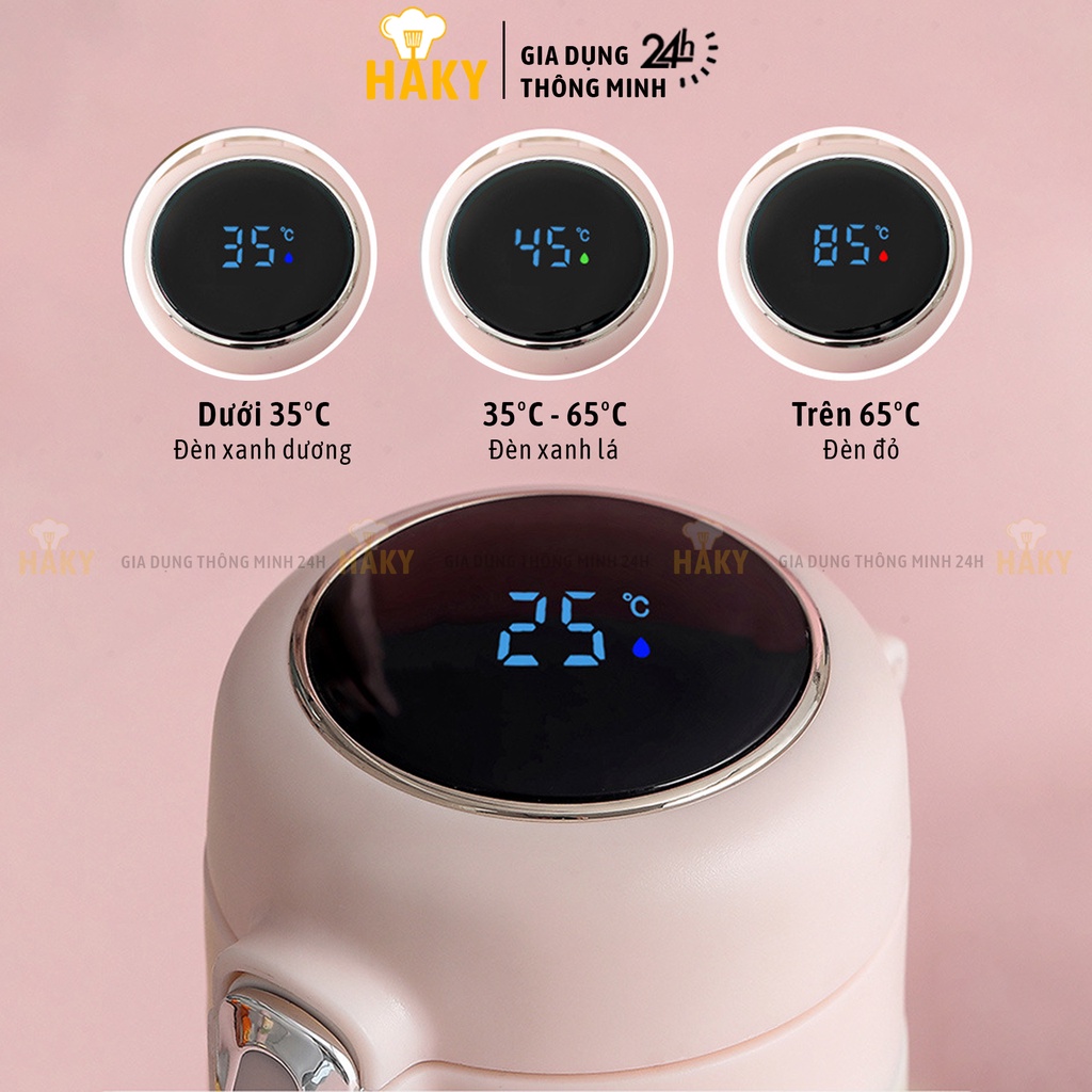 Bình giữ nhiệt hiển thị nhiệt độ nước 420ml HAKY003, inox 304 cao cấp an toàn và bền, giữ nóng lạnh suốt 24h