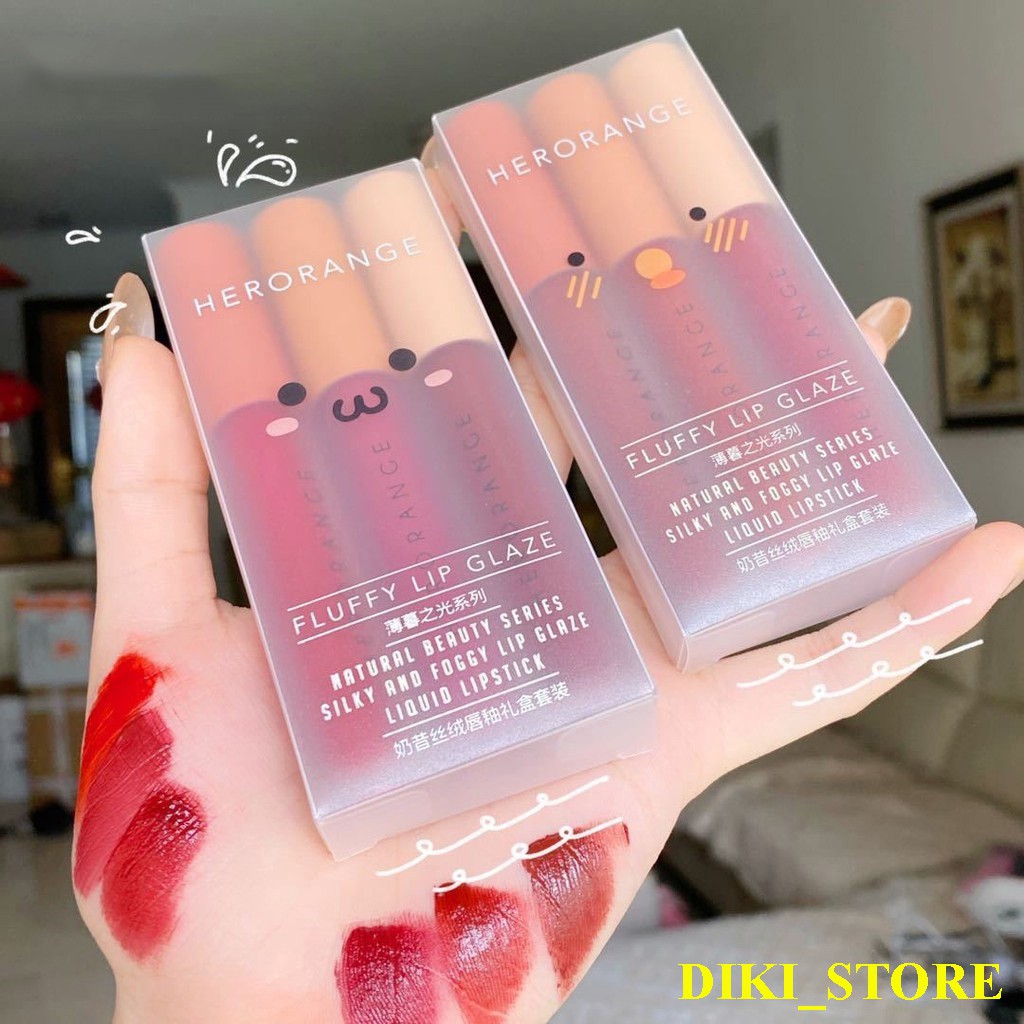 [Xả kho] - Set 3 Cây Son Kem Lì Herorange Fluffy Lip Glaze | Thế Giới Skin Care