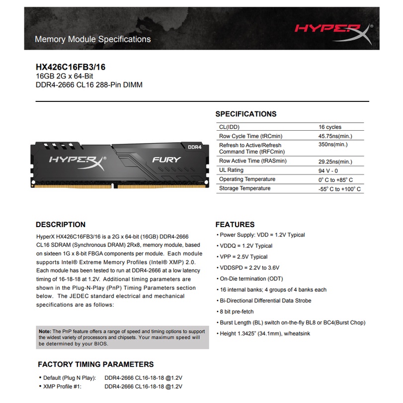 Ram HyperX Fury Black 16GB 8GB 4GB DDR4 2666MHz Tản Nhiệt kép Chính Hãng - Mới Bảo hành 36 tháng