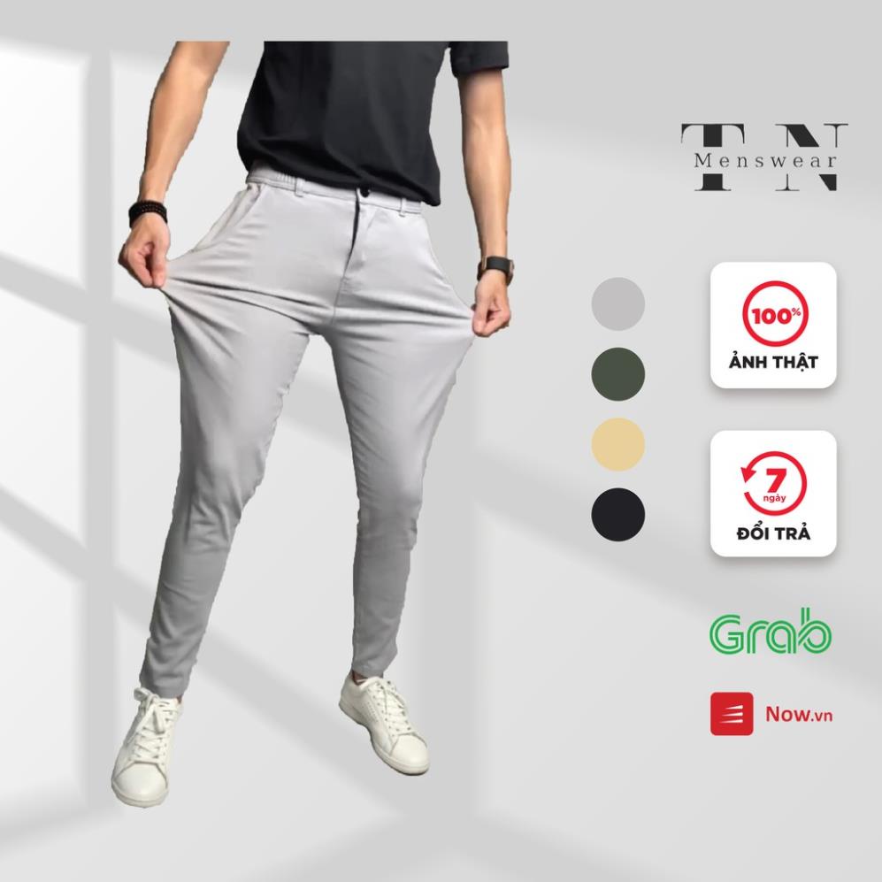 Quần KaKi Nam Co Giãn Ống Côn Dáng Công Sở Thiết Kế Lưng Thun Dáng 4 Màu Đen Ghi Xám Be !