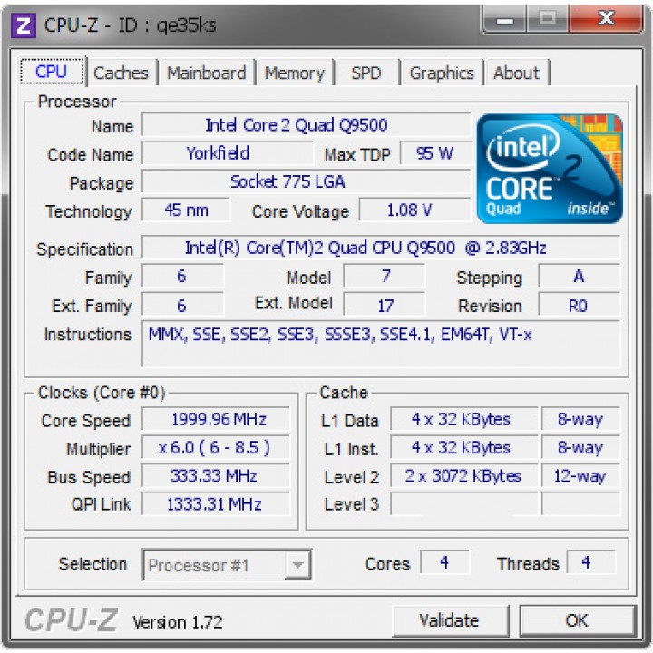 CPU Q9500 DÀNH CHO G41, chip #Q9500 Quad core Q9500, sk 775, bao giá toàn quốc