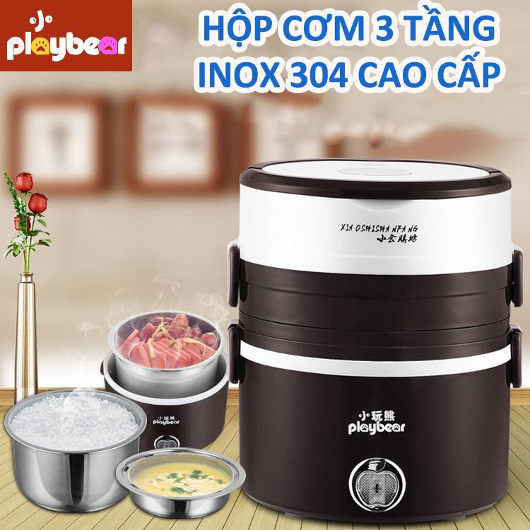 Hộp Cơm Hâm Nóng 3 Tầng Cắm Điện Inox - Cặp Lồng Cơm 3 Tầng Ủ Cơm Tự Động | BigBuy360 - bigbuy360.vn