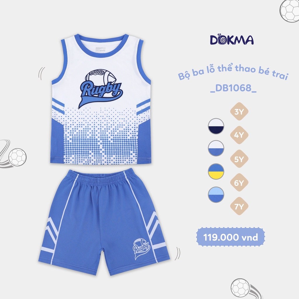 Bộ thể thao 3 lỗ sát nách bé trai Dokma - chất Poly Quick Dry siêu mềm mát, thoát khí, chống nhăn