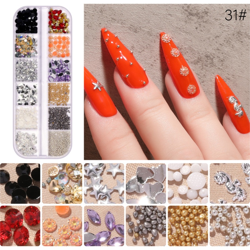 Hộp Phụ Kiện Đinh Tán Trang Trí Móng Hình Vỏ Sò 3D Xinh Xắn