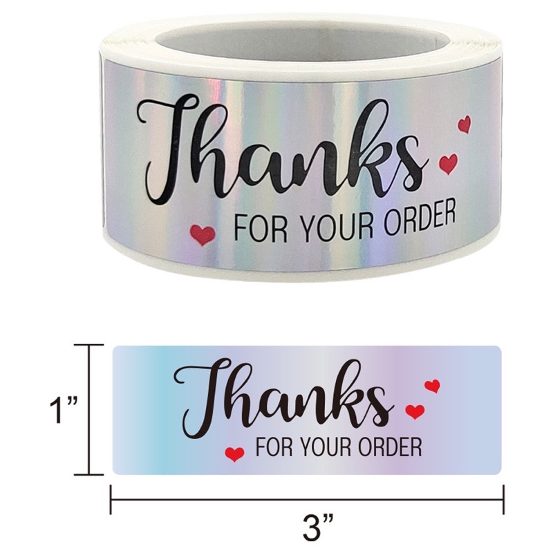 F162-3-4_Tem dán chữ " Thank you" _SIZE: 2.5x 7.5cmCM, 120 tem/cuộn _ STICKER NIÊM PHONG HỘP GIẤY