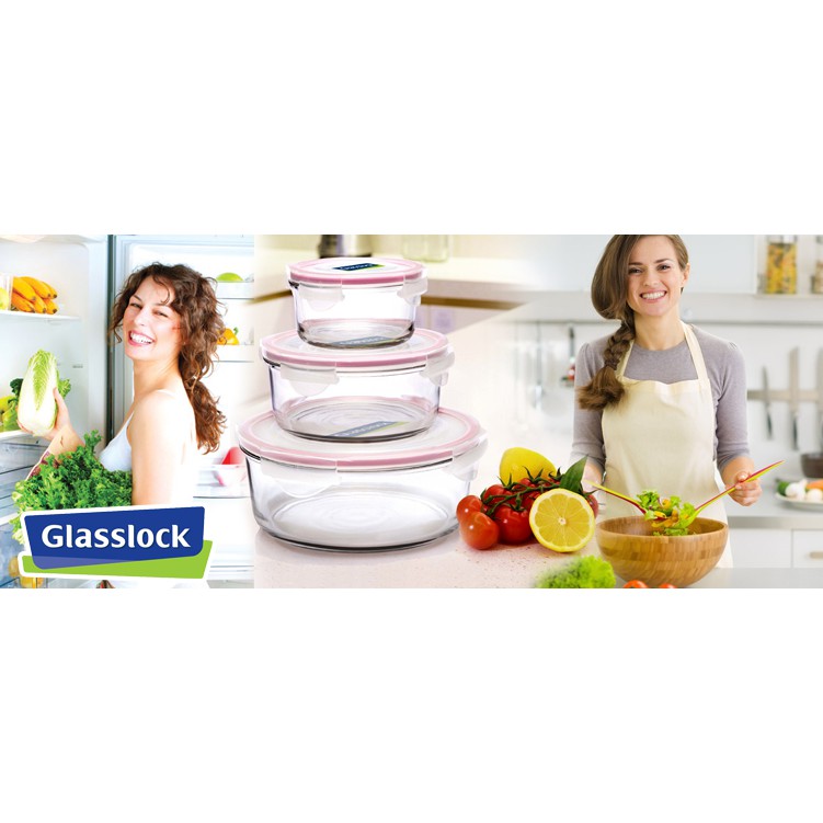 Bộ hộp thủy tinh tròn GLASSLOCK 3 món 405 + 950 + 2050ml GL156