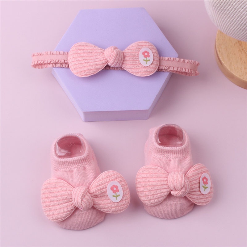 Băng Đô + Vớ Co Giãn Chống Trượt Đính Nơ Xinh Xắn Cho Bé Gái