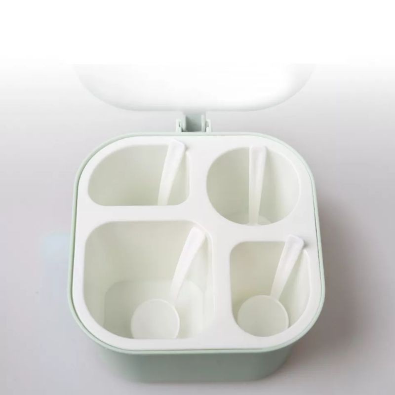 Hộp Đựng Gia Vị 4 Ngăn Đựng Muối Đường Hạt Nêm Kèm Muỗng Vệ Sinh Tiện Lợi