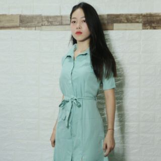 [FREE SHIP 50K] Đầm sơ mi mint xẻ tà