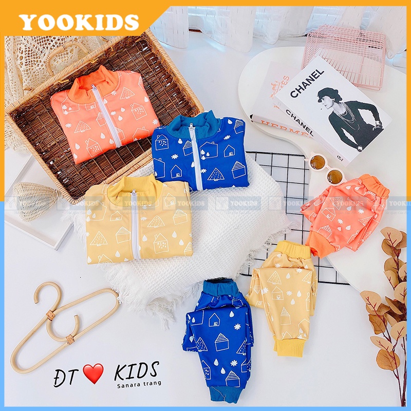 Bộ thu đông cho bé YOOKIDS khóa kéo chất da cá mềm ấm in hình họa tiết, Đồ bộ cho bé trai bé gái 1 2 3 4 tuổi