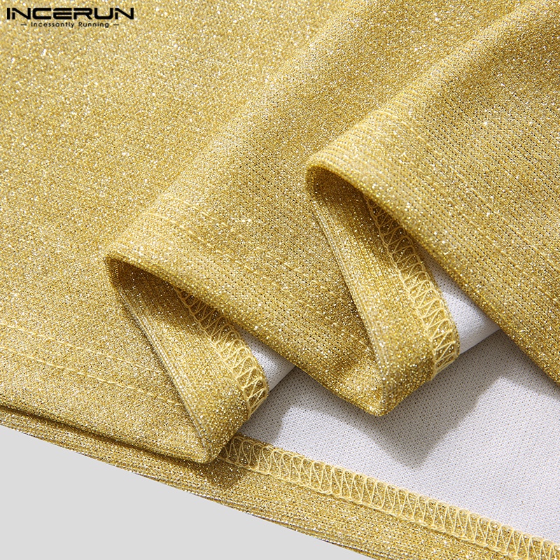 INCERUN Áo Ba Lỗ Cổ Chữ V Sáng Bóng Phong Cách Hippie Cho Nam