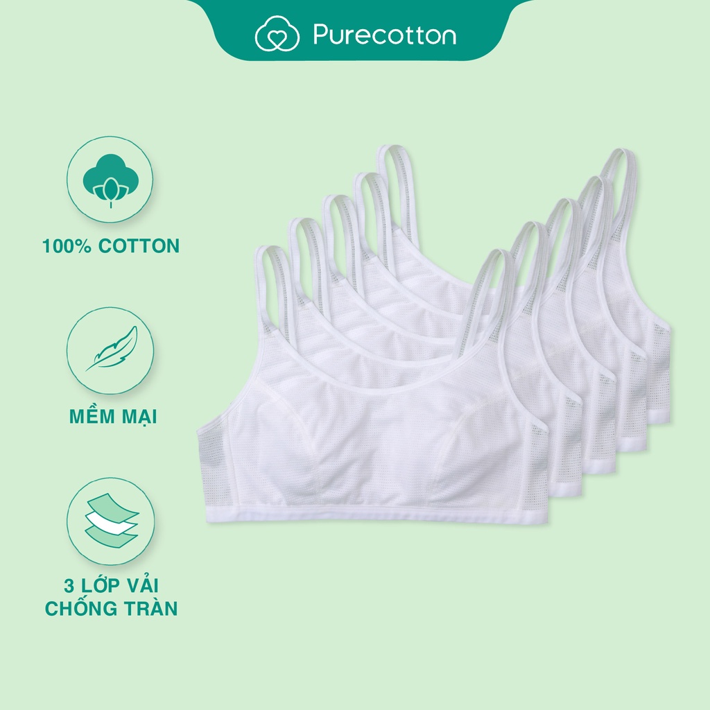 Combo 5 áo lá học sinh Purecotton cho bé gái mới lớn chất liệu cotton cao cấp kiểu dáng chui đầu không đệm PC004