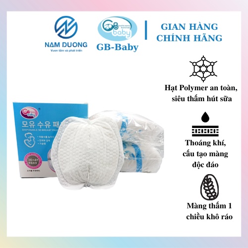 Miếng lót thẫm sữa cao cấp 3D GB-Baby Chính Hãng (36 miếng tặng thêm 4 miếng)