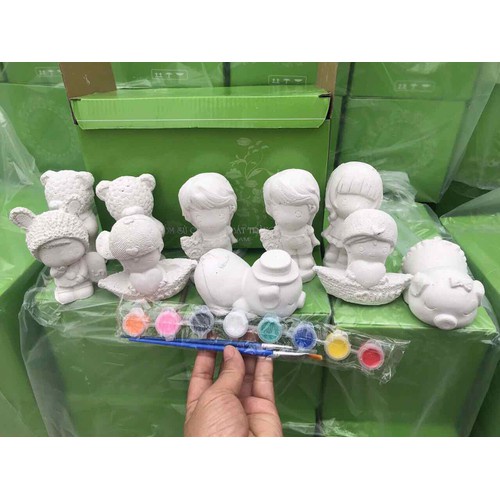Bộ Tô Tượng Thạch Cao 10 Hình Tặng Kèm Khay Màu Và Bút Vẽ - Đồ chơi thông minh cho bé