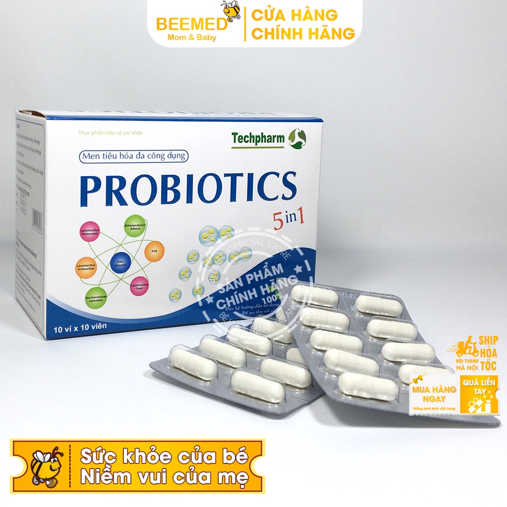 Probiotics hộp 100 viên Men tiêu hóa, chứa vi sinh lợi khuẩn và kẽm, hỗ trợ giảm rối loạn tiêu hóa, giảm táo bón