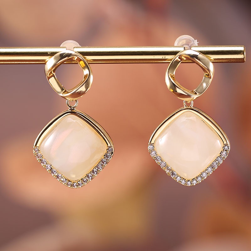 Bông Tai Hình Vuông Đính Đá Thời Trang Thanh Lịch