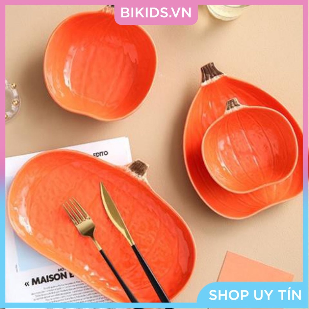 Bát, đĩa ăn dặm hình bí ngô  - Hàng sẵn
