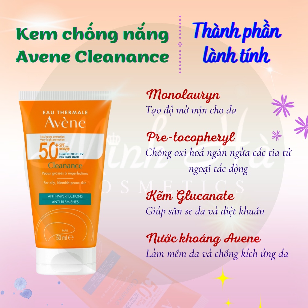 Kem chống nắng Avene Cleanance Solar Oily Skin SPF50+ 50ml bảo vệ da tối ưu dưới ánh nắng mặt trời