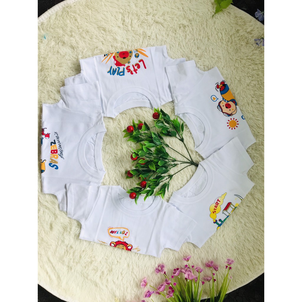 SET 5 ÁO TAY NGẮN FANY TRẮNG  BÉ TRAI IN HÌNH (Từ 6kg đến 35kg)